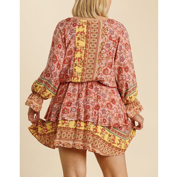 Umgee Boho Gypsy Floral Layered Mini Dress - Picture 4 of 6